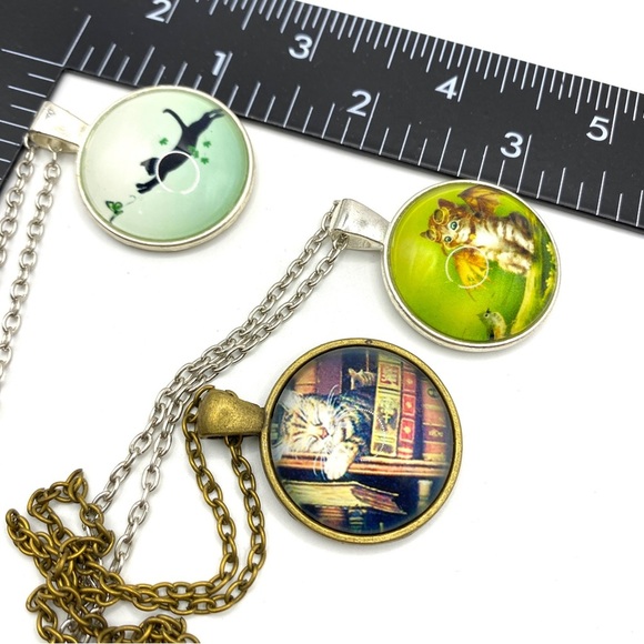 Glass Dome Cat Necklaces Lot of Three Crazy Cat Lady - Picture 9 of 9